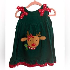 Rare Editions Christmas Reindeer Dress 24M Green Corduroy Holiday Outfit